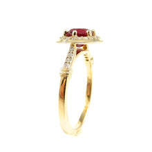 Load image into Gallery viewer, Ruby and Diamond Halo Ring yellow gold