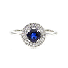 Load image into Gallery viewer, Custom Sapphire and Diamond 14K White Gold Double Halo Ring
