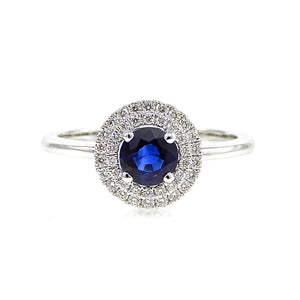 Custom Sapphire and Diamond 14K White Gold Double Halo Ring