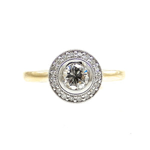 handcrafted bezel set diamond halo custom engagement ring