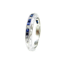 Load image into Gallery viewer, diamond and sapphire stackable band in platinum