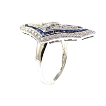 Load image into Gallery viewer, Vintage elongated diamond and sapphire ring
