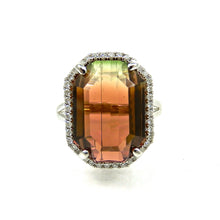 Load image into Gallery viewer, 14k white gold watermelon tourmaline and diamond ring