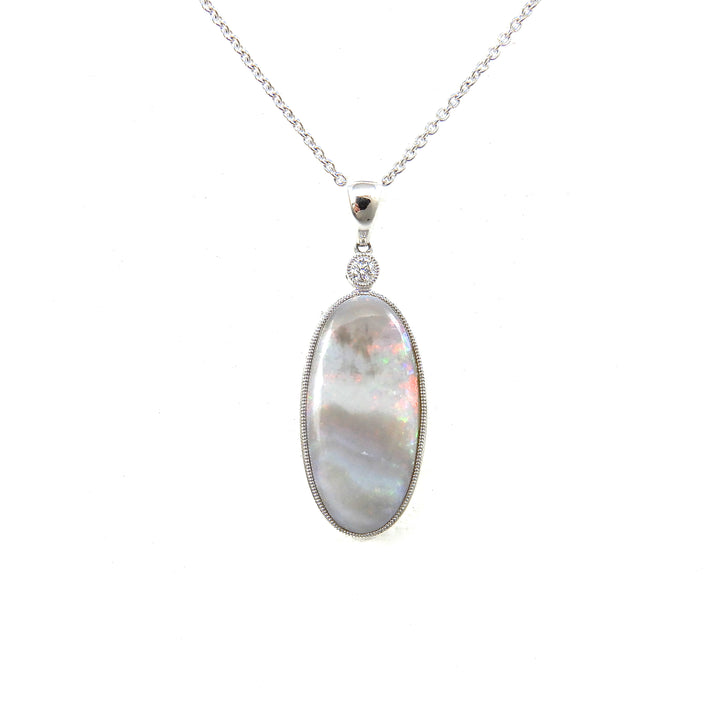 Austrialian gray Opal pendant set in 14k white gold with diamond accent