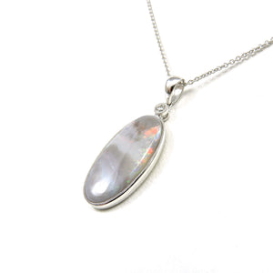Custom austrialian gray Opal pendant set in 14k white gold with diamond accent
