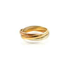 Load image into Gallery viewer, 14k yellow, rose, and white-gold rolling ring