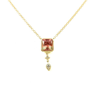 watermelon tourmaline bezel necklace set in 14k yellow gold with diamond accents for sale
