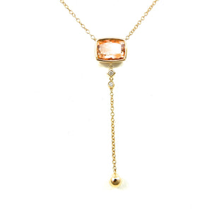 Custom 14k yellow gold Topaz Y Necklace with diamond accents