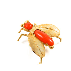 custom 18k yellow gold vintage coral fly brooch for sale