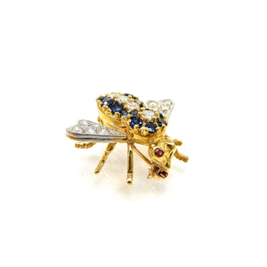 sapphire diamond and ruby bee brooch