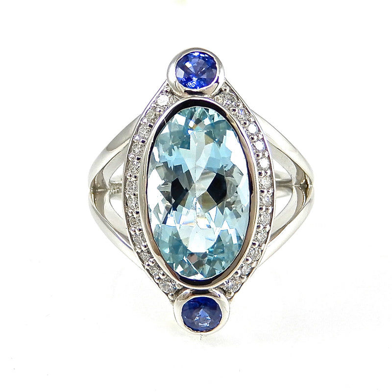 Glow Aquamarine, Sapphire & Diamond Ring