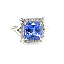 Load image into Gallery viewer, Ceylon Sapphire &amp; Diamond Halo Ring