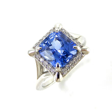Load image into Gallery viewer, Ceylon Sapphire &amp; Diamond Halo Ring