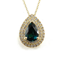 Load image into Gallery viewer, Indicolite Tourmaline &amp; Diamond Halo Necklace