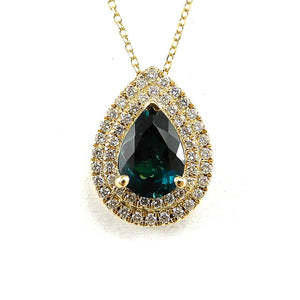 Indicolite Tourmaline & Diamond Halo Necklace