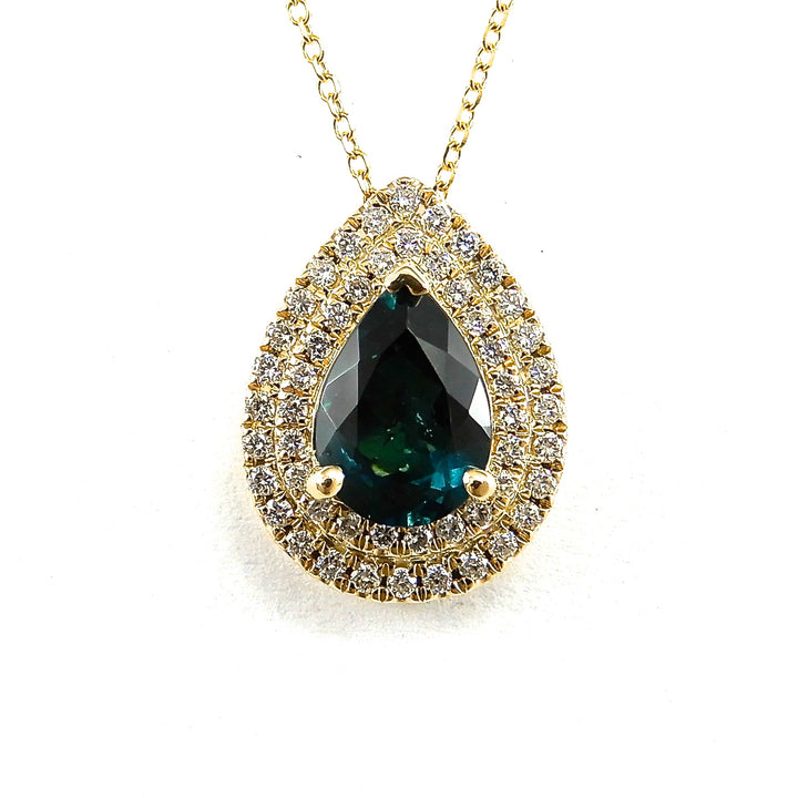 Indicolite Tourmaline & Diamond Halo Necklace
