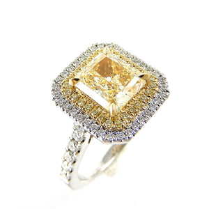 Natural Canary Diamond Halo Ring