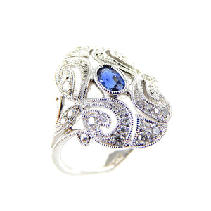 Sapphire and Diamond Antique Style Ring
