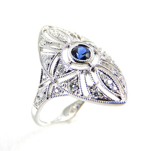 Sapphire & Diamond Marquise Shape Filigree Ring