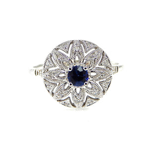 Sapphire & Diamond Round Filigree Ring
