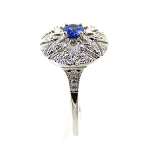 Sapphire & Diamond Round Filigree Ring