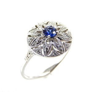 Sapphire & Diamond Round Filigree Ring