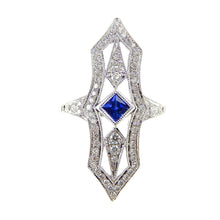 Load image into Gallery viewer, Sapphire &amp; Diamond Elongated Filigree Ring