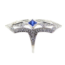 Load image into Gallery viewer, Sapphire &amp; Diamond Elongated Filigree Ring
