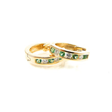 Load image into Gallery viewer, Emerald &amp; Diamond Hoop Earrings