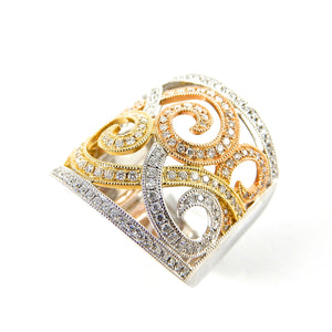 Tri Color diamond wide ring
