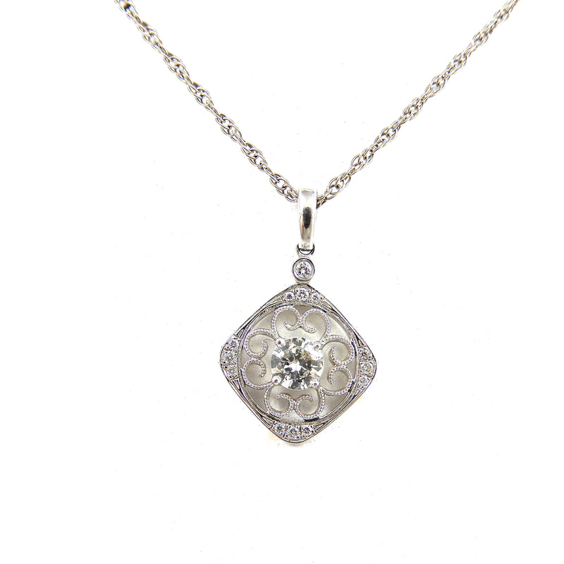 Diamond Filigree Cushion Pendant