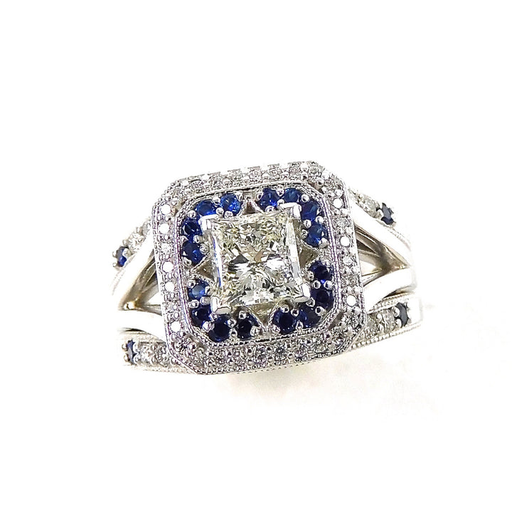 Princess Diamond and Sapphire Halo engagement ring