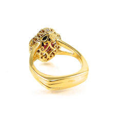 Load image into Gallery viewer, custom made 18k yellow gold rhodolite garnet and diamond ring for sale