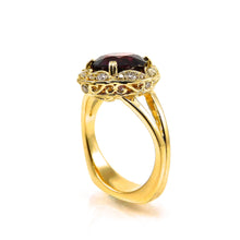 Load image into Gallery viewer, custom 18k yellow gold rhodolite garnet and diamond ring for sale