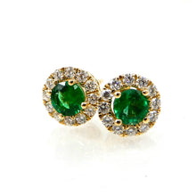 Load image into Gallery viewer, Emerald &amp; Diamond Halo Studs