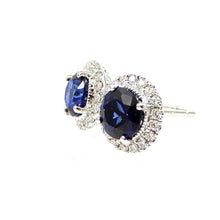 Load image into Gallery viewer, Sapphire &amp; Diamond Halo Studs