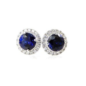 Sapphire & Diamond Halo Studs