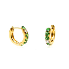 Load image into Gallery viewer, Tsavorite and Diamond Hoop Earrings