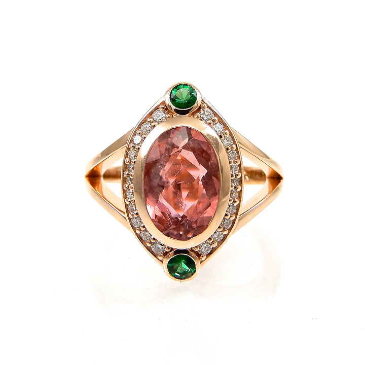 Glow Pink Tourmaline & Emerald Ring