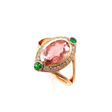 Load image into Gallery viewer, Glow Pink Tourmaline &amp; Emerald Ring
