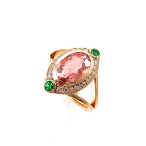 Glow Pink Tourmaline & Emerald Ring