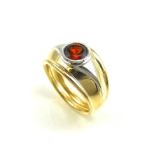 Load image into Gallery viewer, Red Garnet Wide Ring two toned yellow and white gold