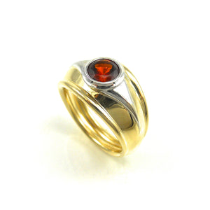 Red Garnet Wide Ring two toned yellow and white gold