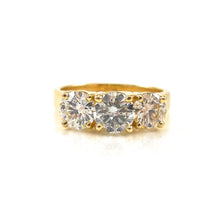 Load image into Gallery viewer, yellow gold round diamond three stone engagement ring