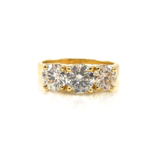 yellow gold round diamond three stone engagement ring