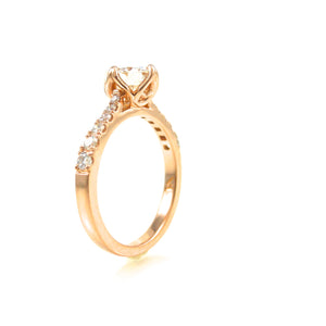 rose gold solitaire engagement ring 6 prong set diamond center stone accented with diamonds