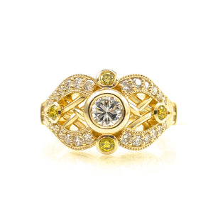 custom yellow-gold White and Canary Diamond Lattice Ring 
