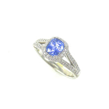 Load image into Gallery viewer, custom cushion cut sapphire engagement ring with diamond split shank