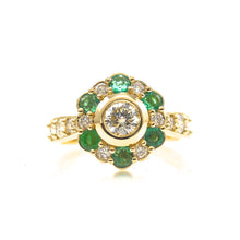 Load image into Gallery viewer, Diamond and Emerald Halo Ring