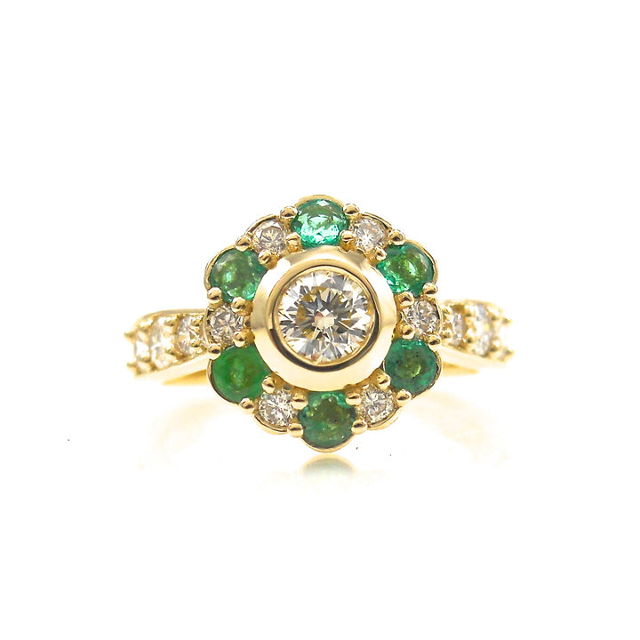 Diamond and Emerald Halo Ring
